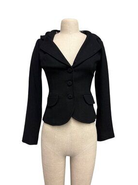 Vintage Forever 21 Black Hooded Wool Blazer Jacket Y2K Early 2000s Defunct Brand